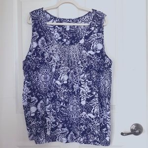 Charter Club Women's Tank Top Plus Size 3X, Fancy Smocking, Navy & White